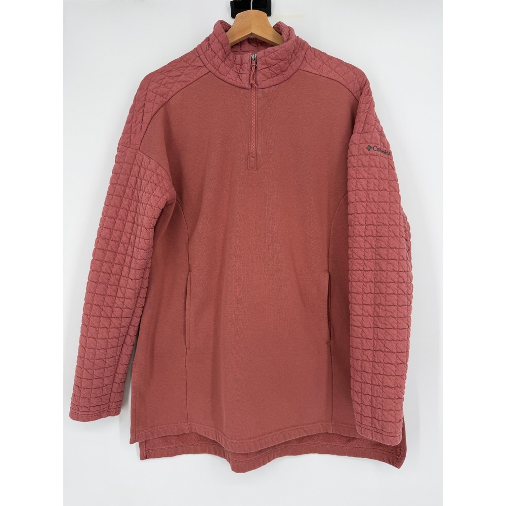 Columbia Women's Castle Hill Tunic Sweatshirt Top Quilted Pink Size M Mock Neck